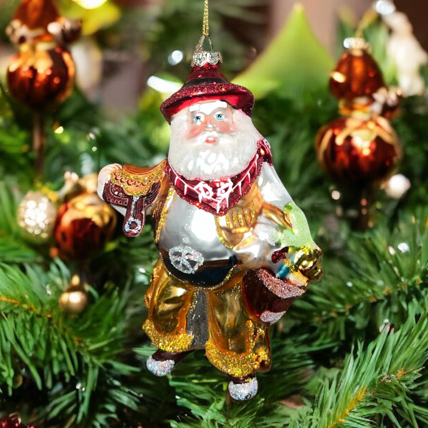 Glass Cowboy Santa Ornaments