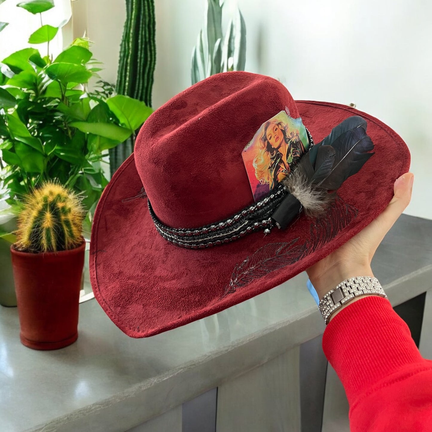 Custom Red Wine Suede Hat