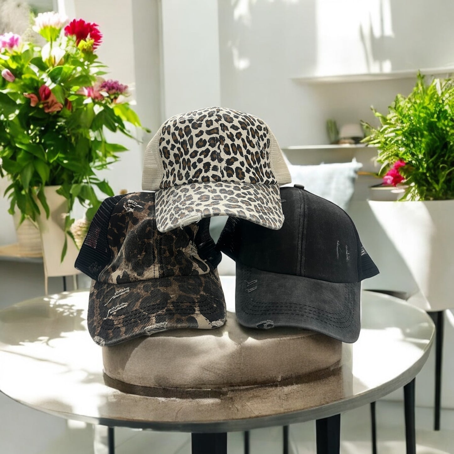Distressed Baseball Caps with Crisscross backing