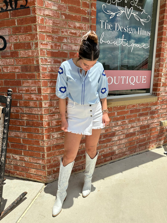 Embroidered Short Sleeve Top