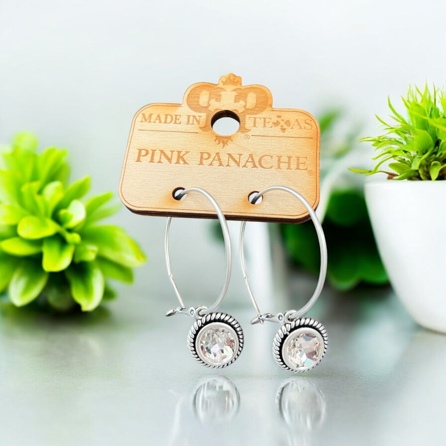 Small Oval Crystal Drop Hoop Earring