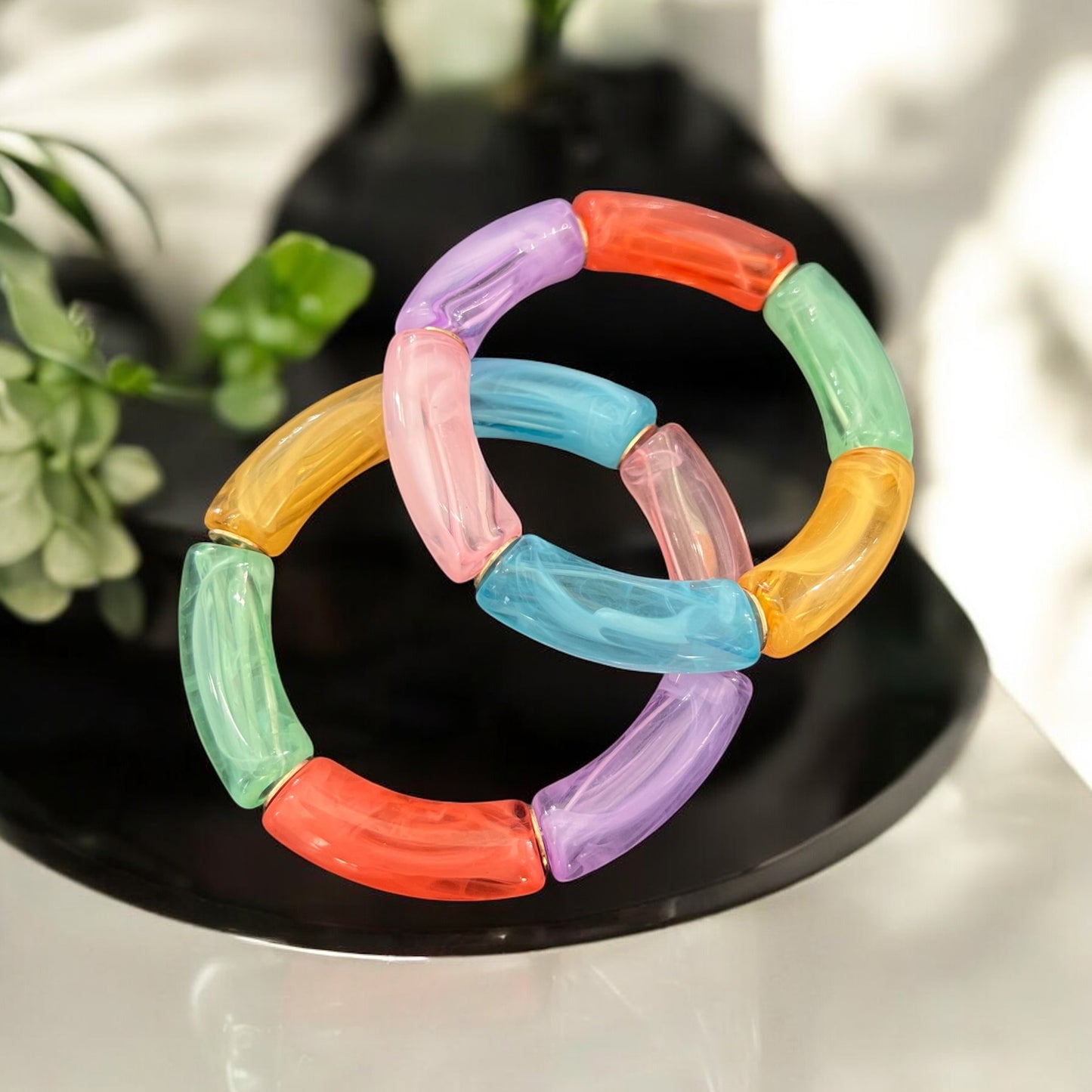 Set of 2 Acrylic Beaded Bracelets