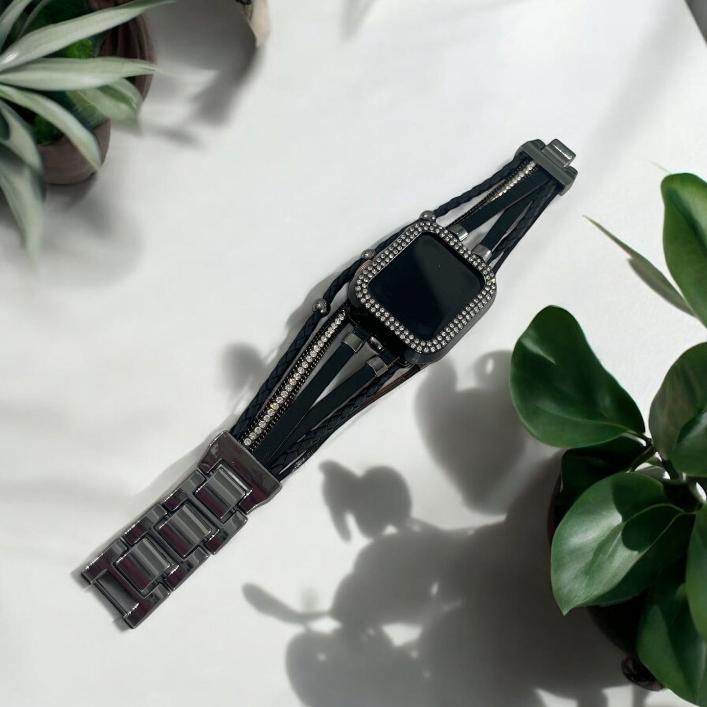 Apple Watch Rhinestone Bands with Stacked Bracelet Accent