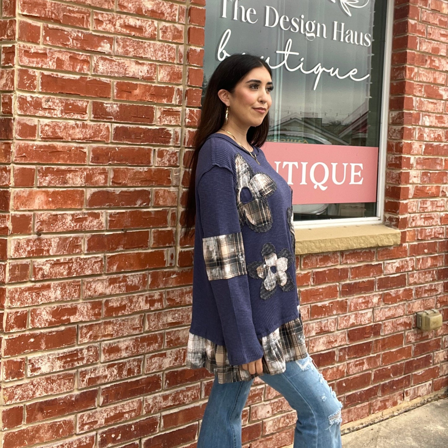 Indigo Knitted Patterned Long Sleeve