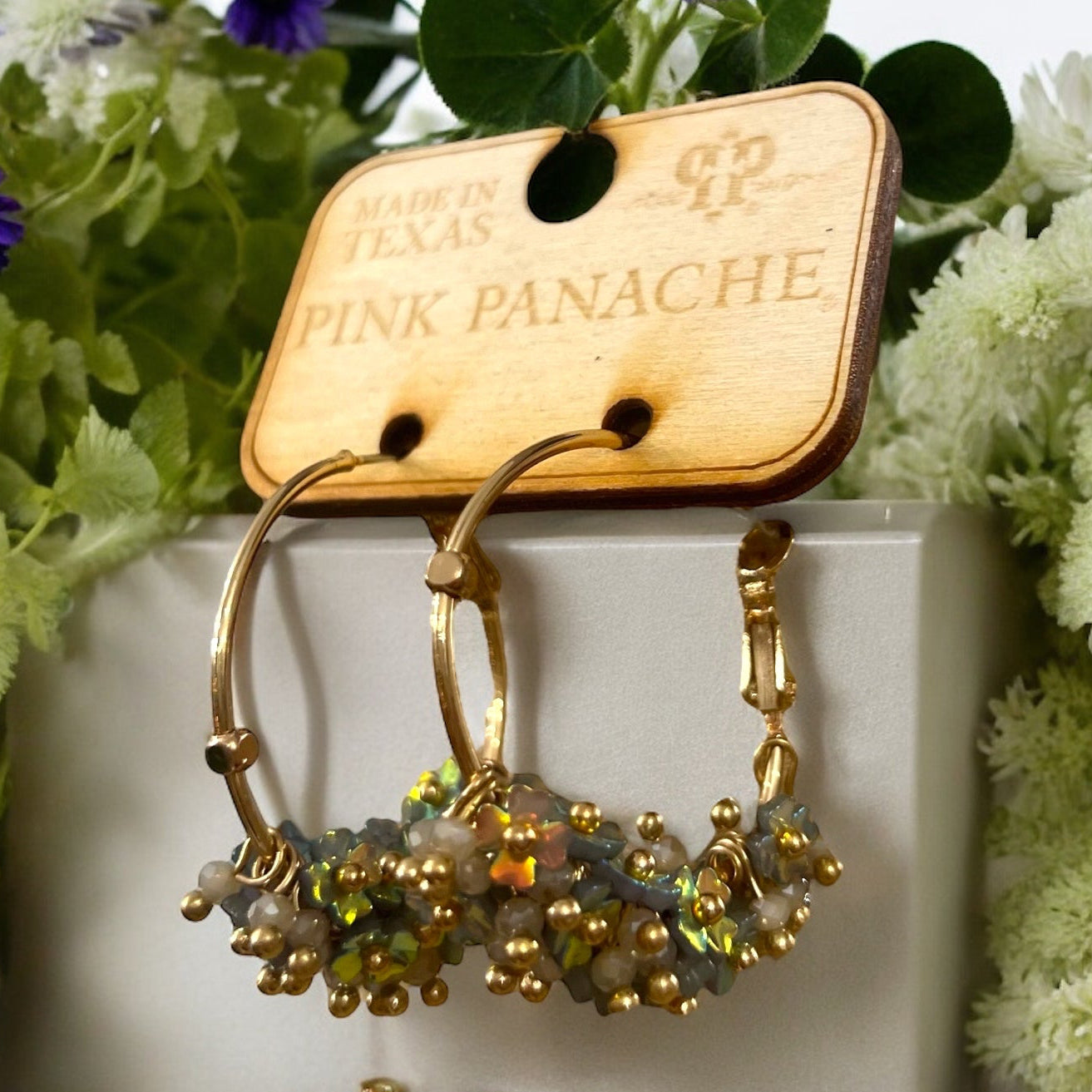 Flower Beaded Gold Hoops