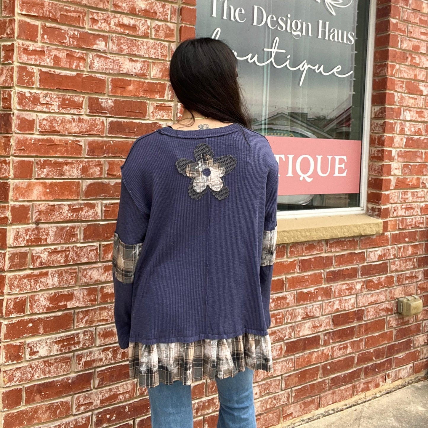 Indigo Knitted Patterned Long Sleeve