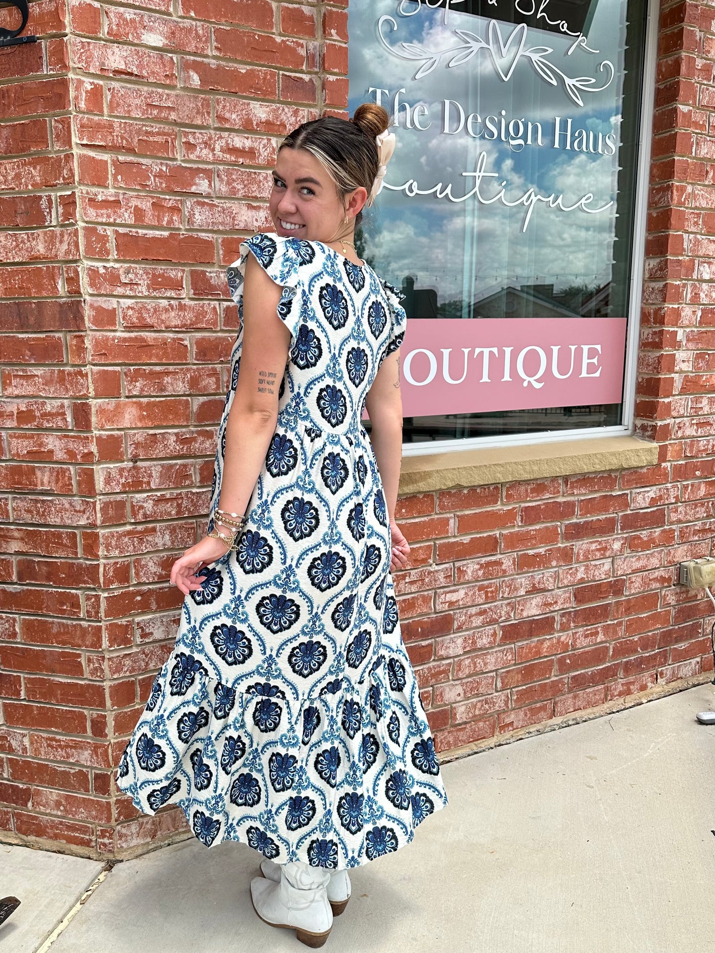 V Neck Floral Maxi Dress