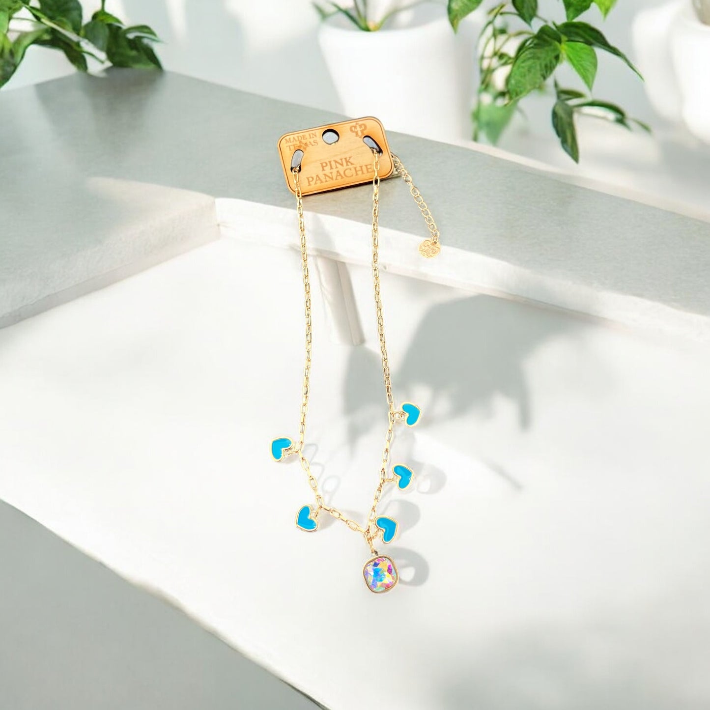 Enamel Hearts and Austrian Crystal Chain Necklace