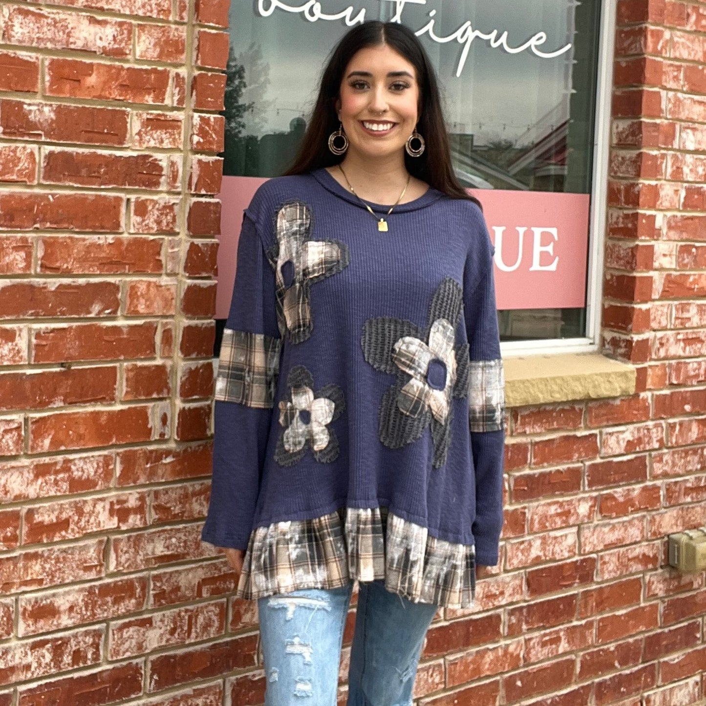Indigo Knitted Patterned Long Sleeve