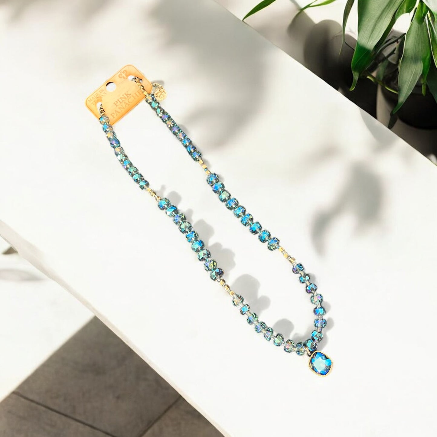Faceted Bead Necklace with Austrian Crystal Pendant