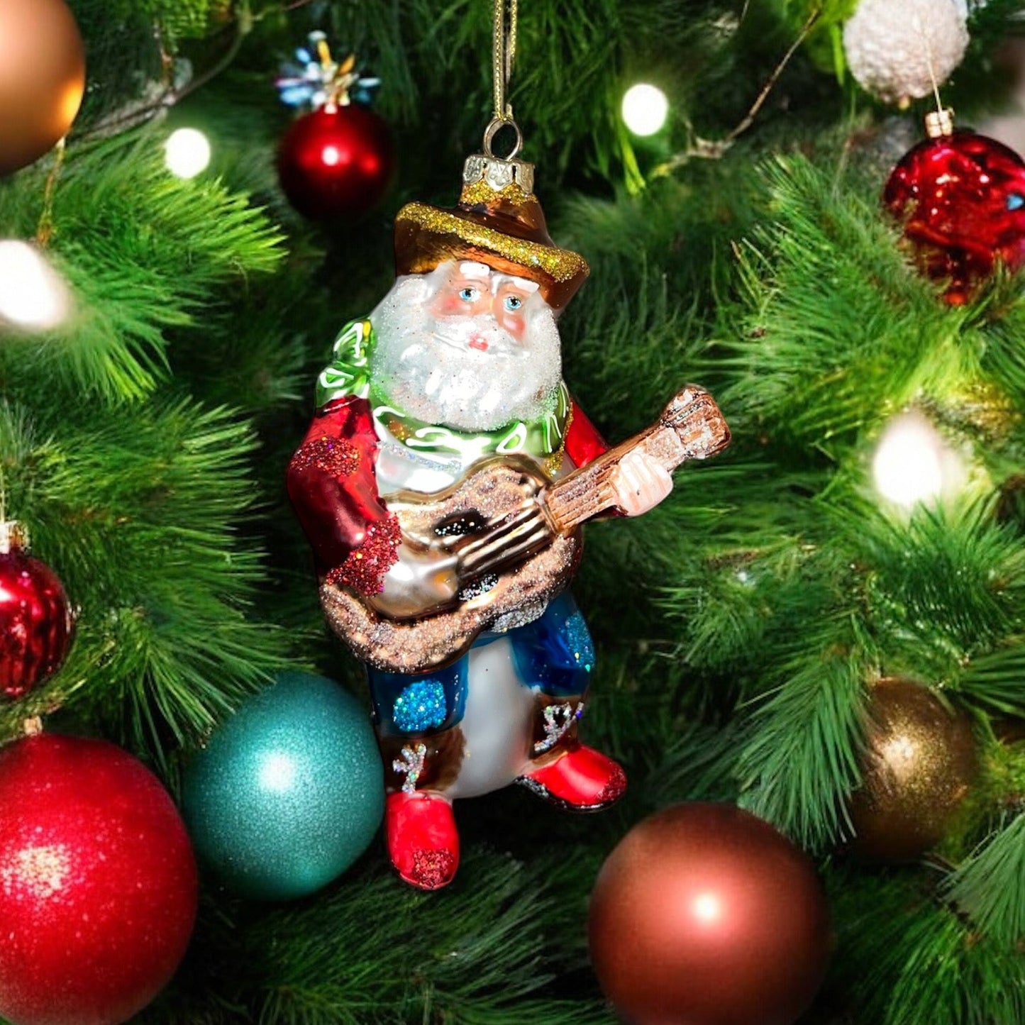 Glass Cowboy Santa Ornaments
