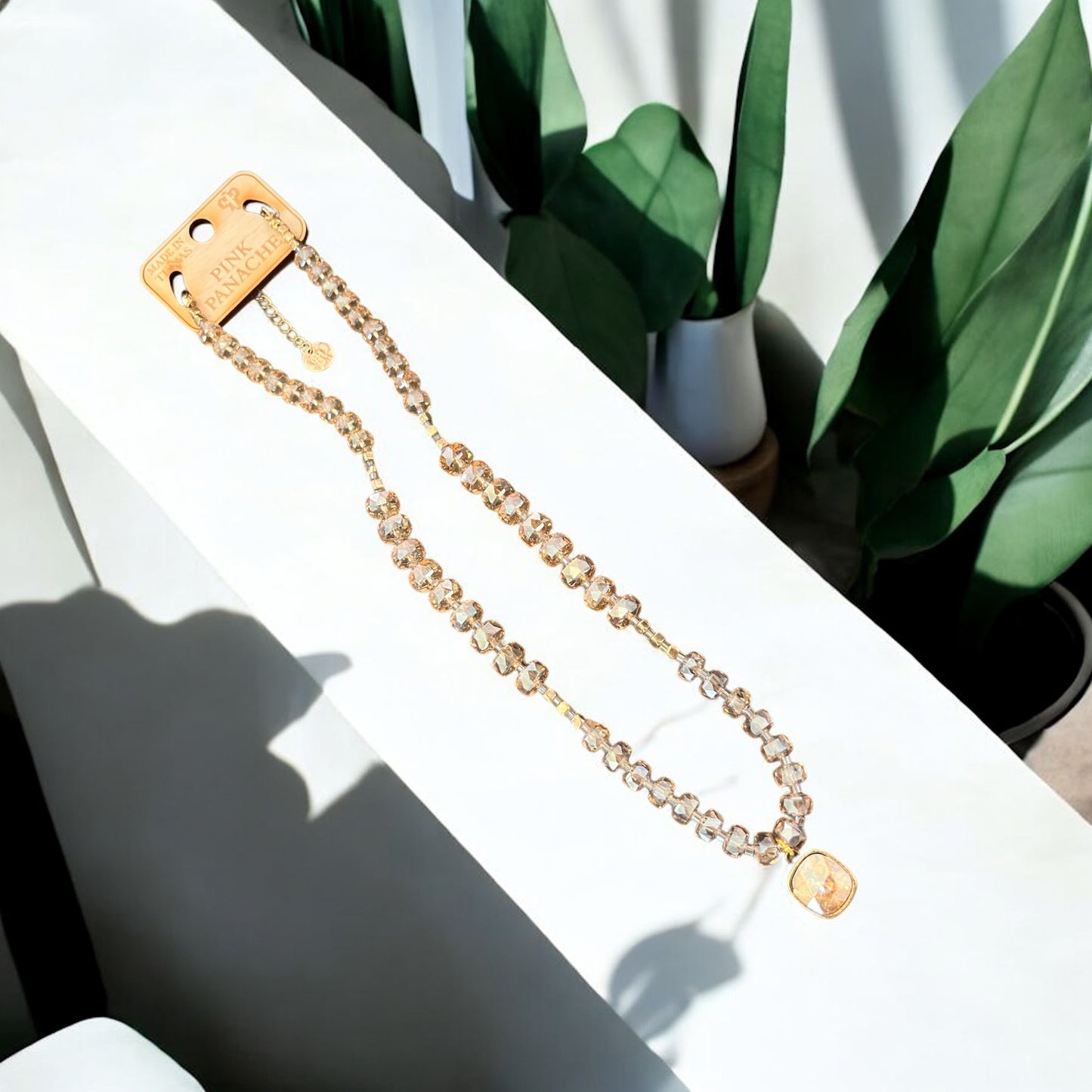 Faceted Bead Necklace with Austrian Crystal Pendant