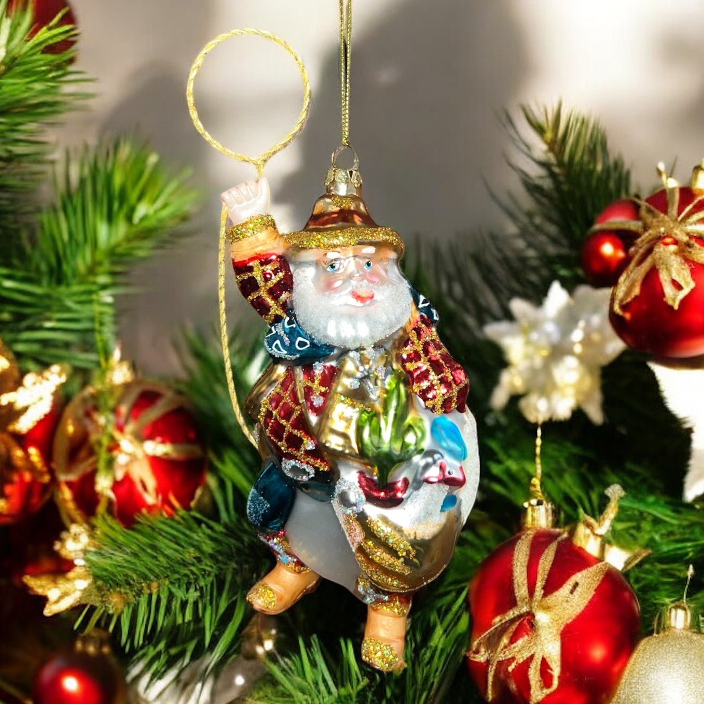 Glass Cowboy Santa Ornaments