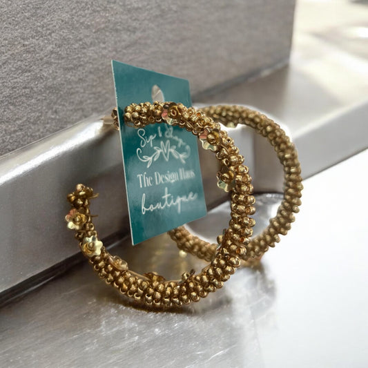 Hoop Beaded Earrings with Bead Flower Accents