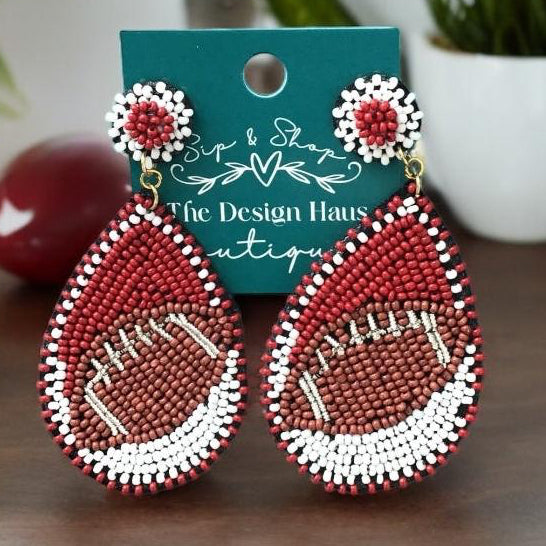 Seed Beaded Football Earrings