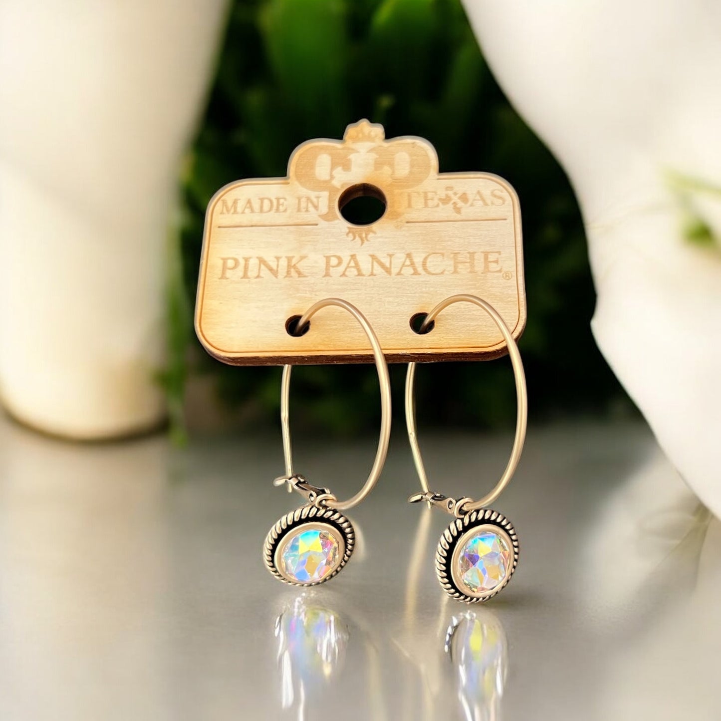 Small Oval Crystal Drop Hoop Earring