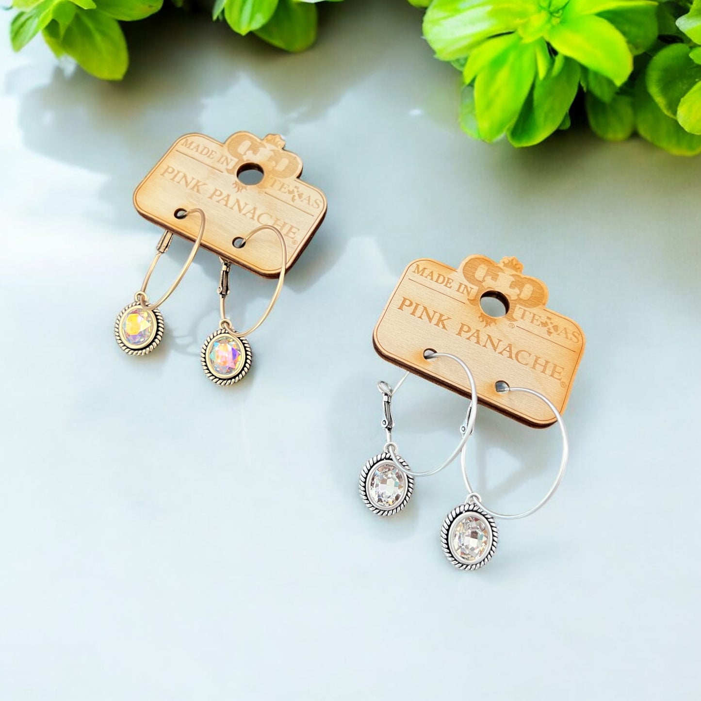 Small Oval Crystal Drop Hoop Earring