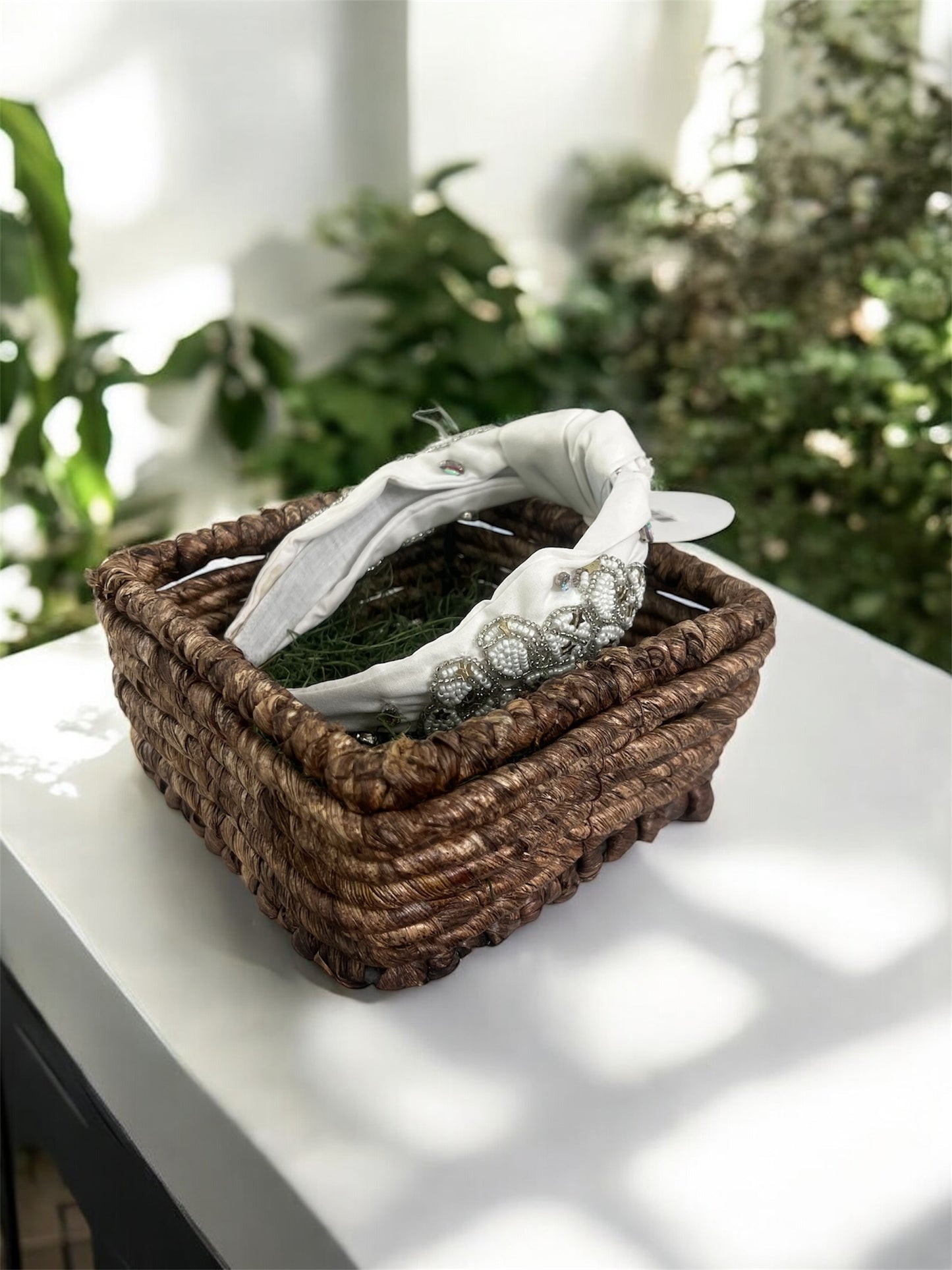 Brown Handwoven Small Square Storage Basket