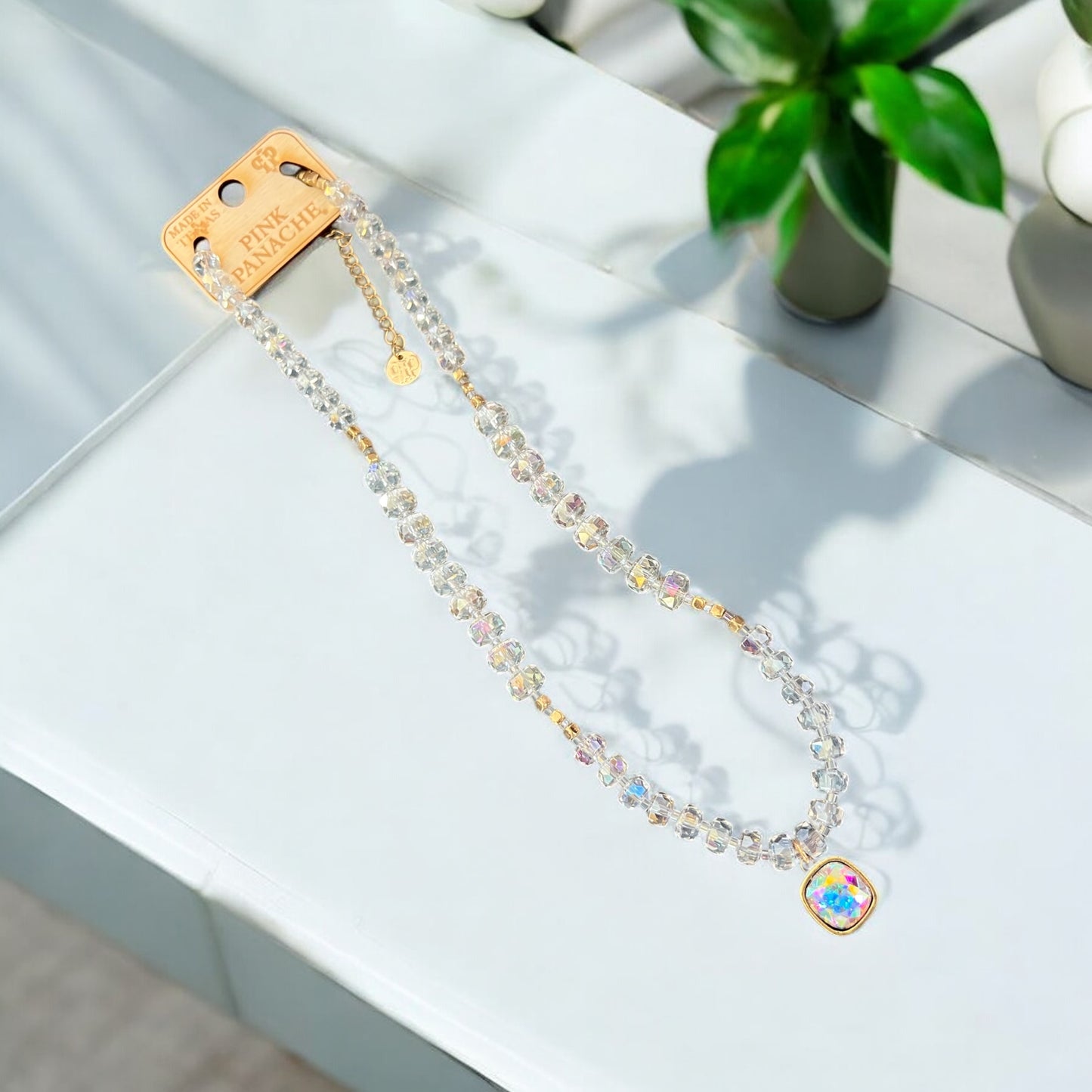 Faceted Bead Necklace with Austrian Crystal Pendant