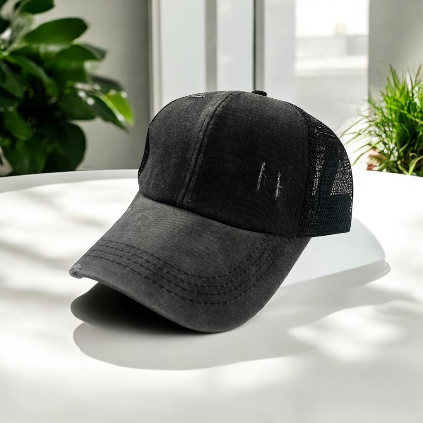 Distressed Baseball Caps with Crisscross backing