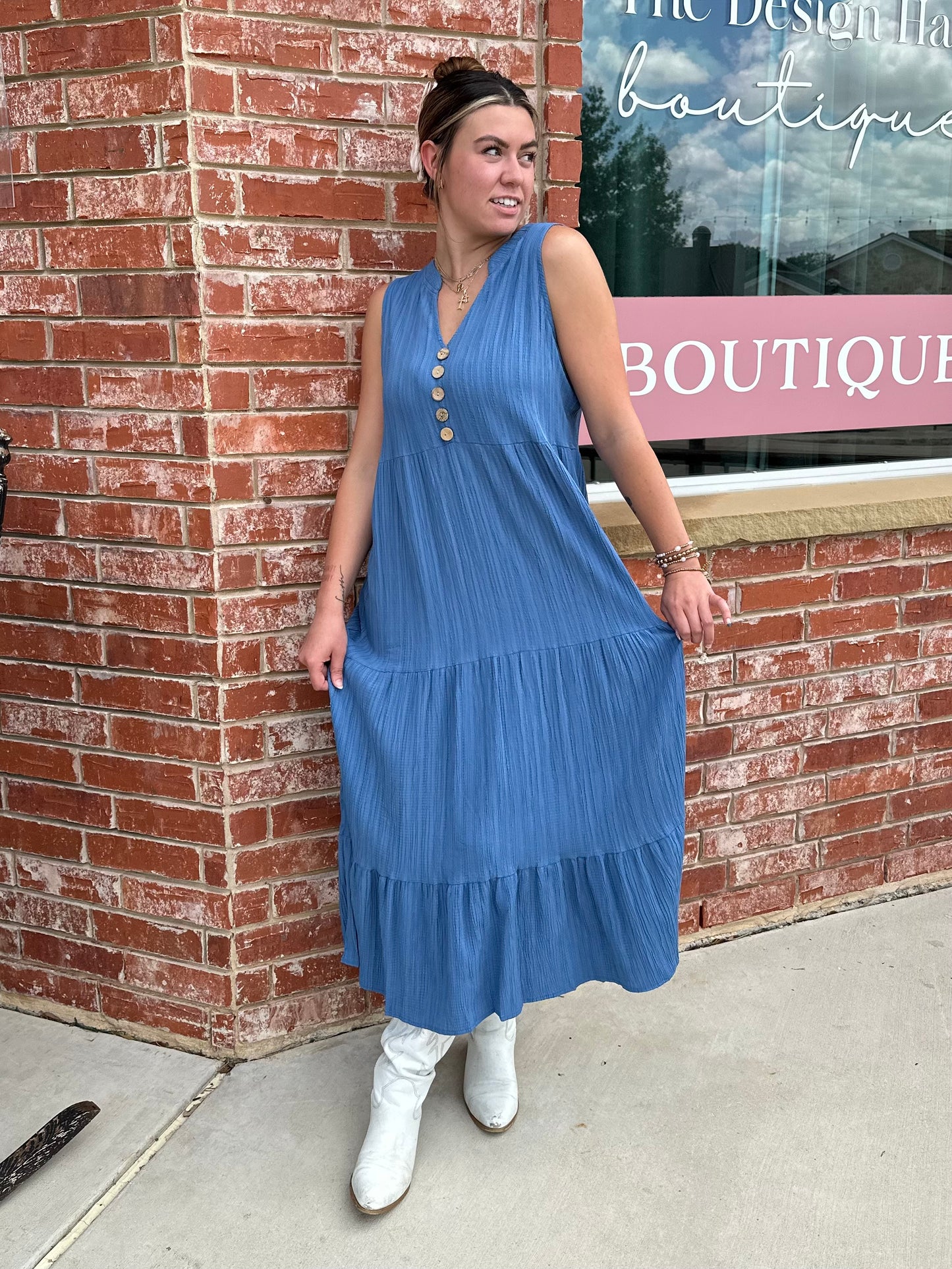 Blue V Neck Maxi Dress