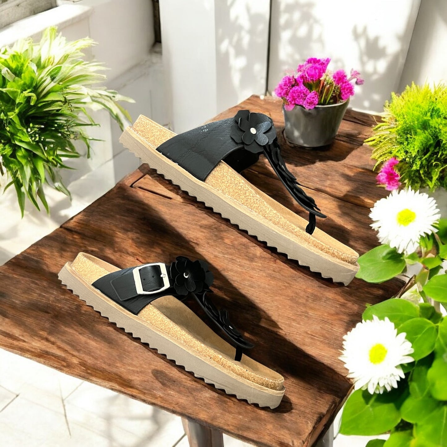 Bless Her Heart Black Flower Sandals