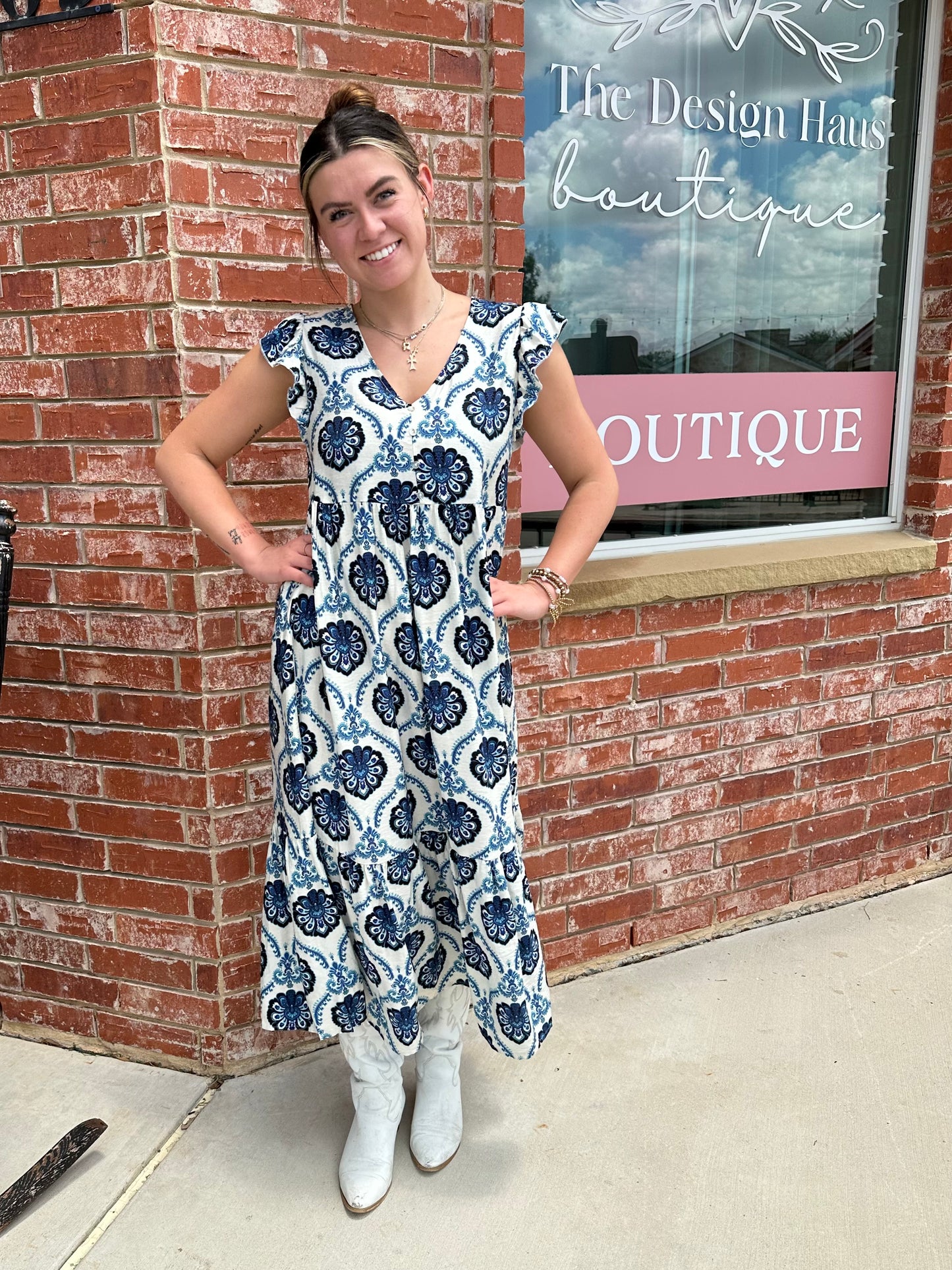 V Neck Floral Maxi Dress