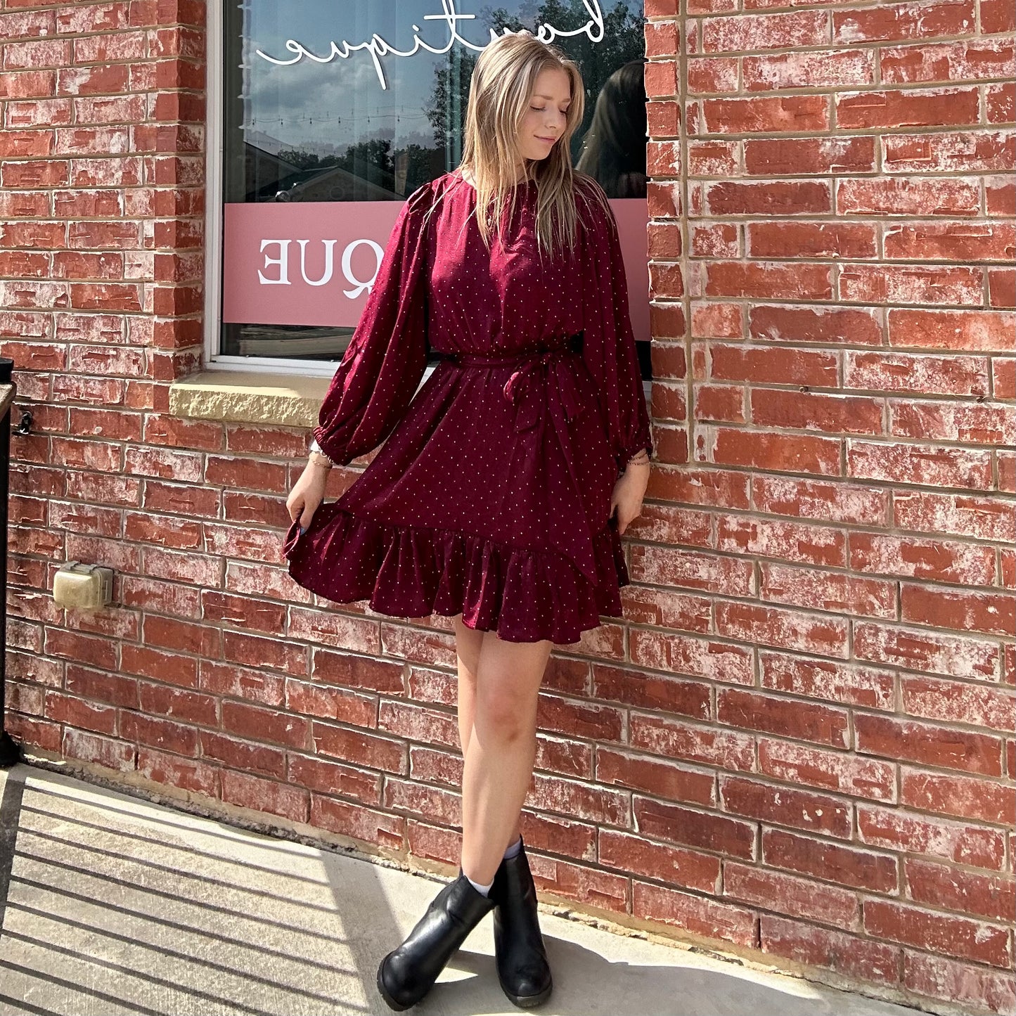Wine Rhinestone Studded Dress