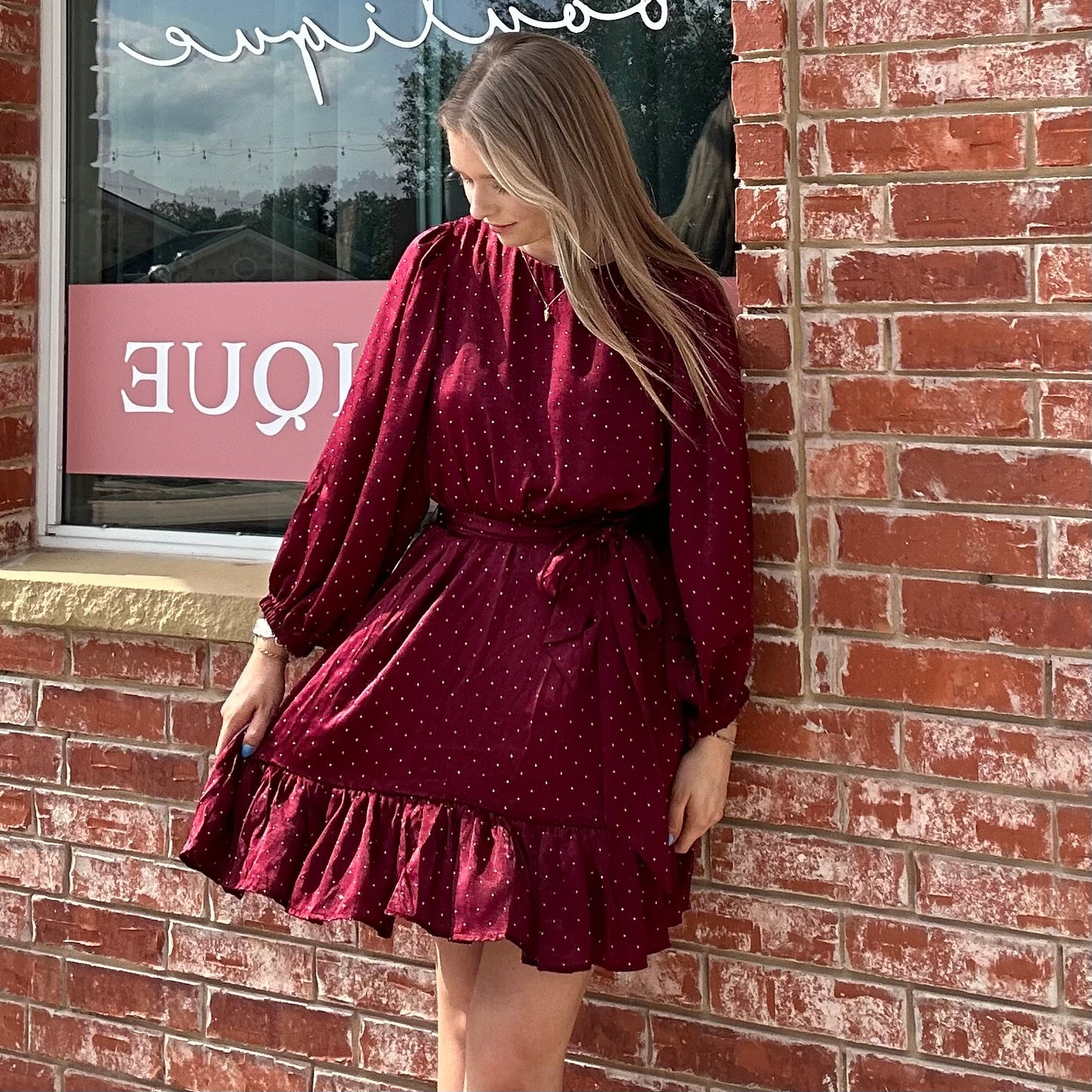 Wine Rhinestone Studded Dress