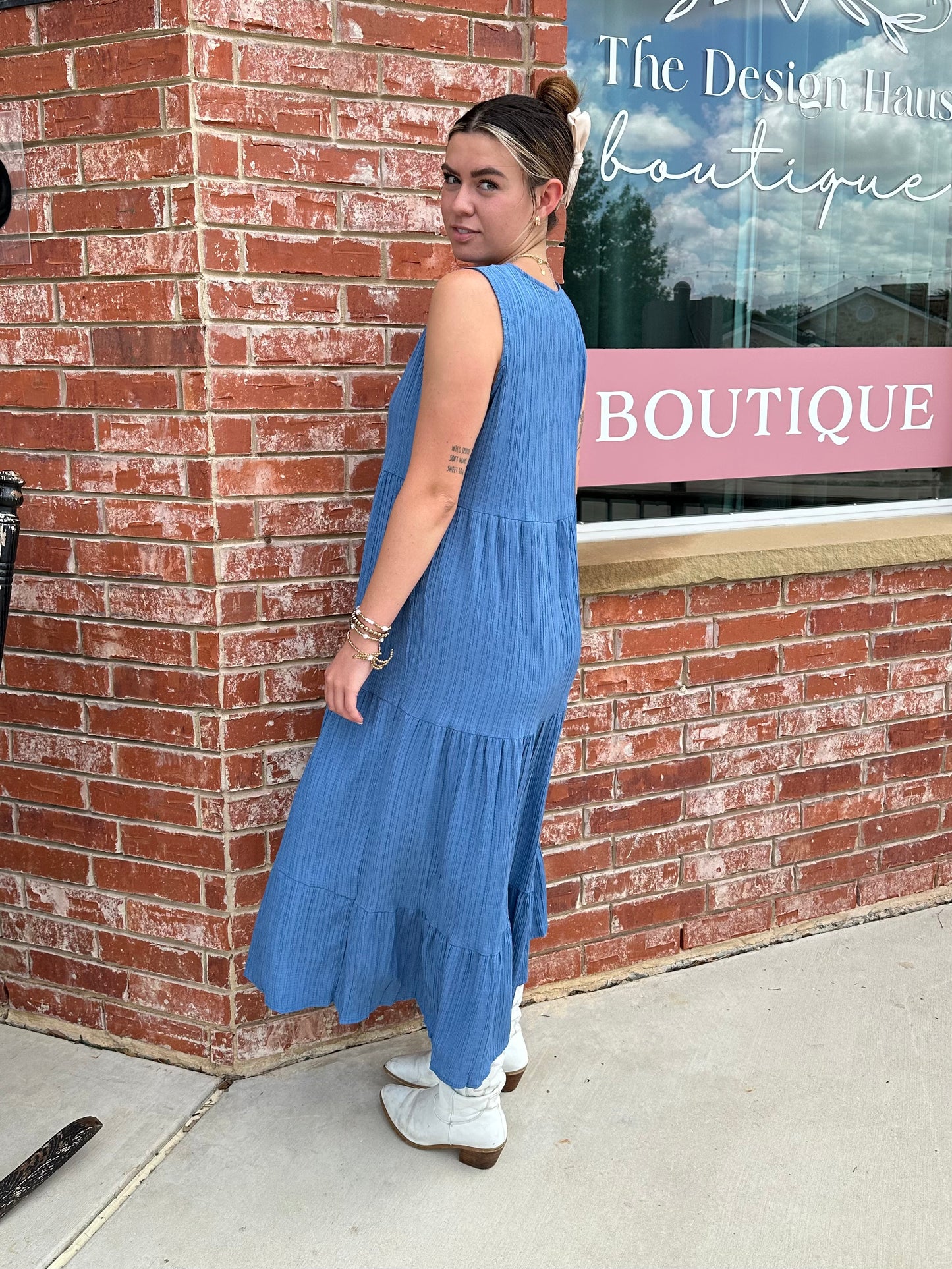 Blue V Neck Maxi Dress