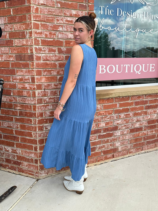 Blue V Neck Maxi Dress
