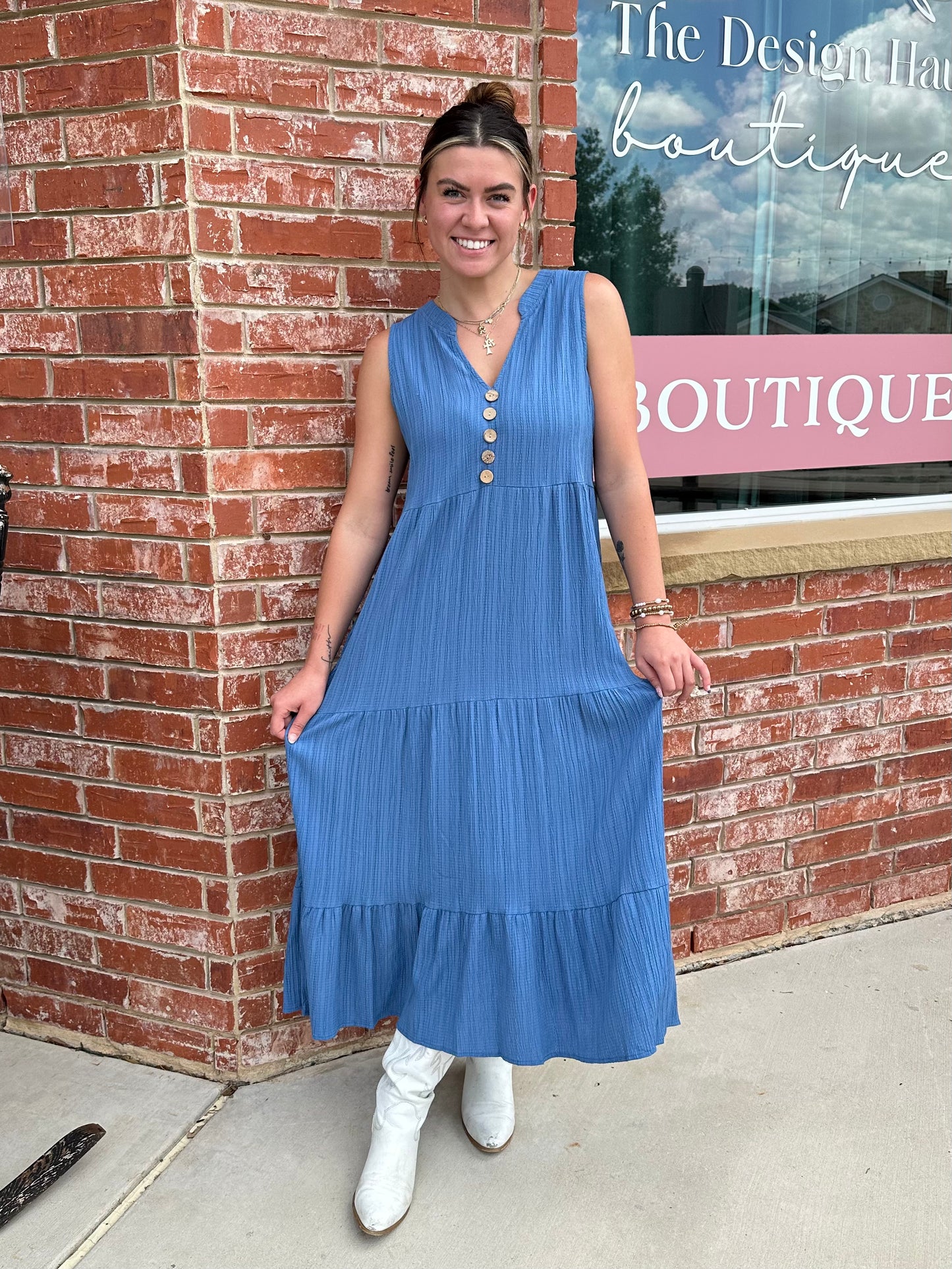 Blue V Neck Maxi Dress