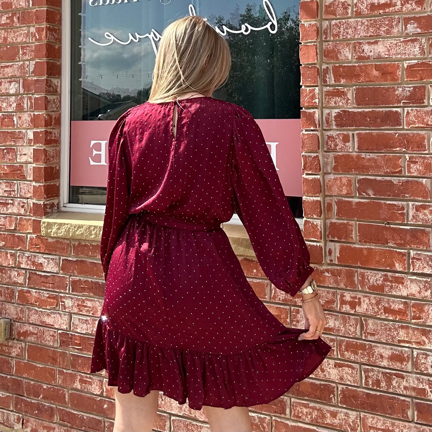 Wine Rhinestone Studded Dress