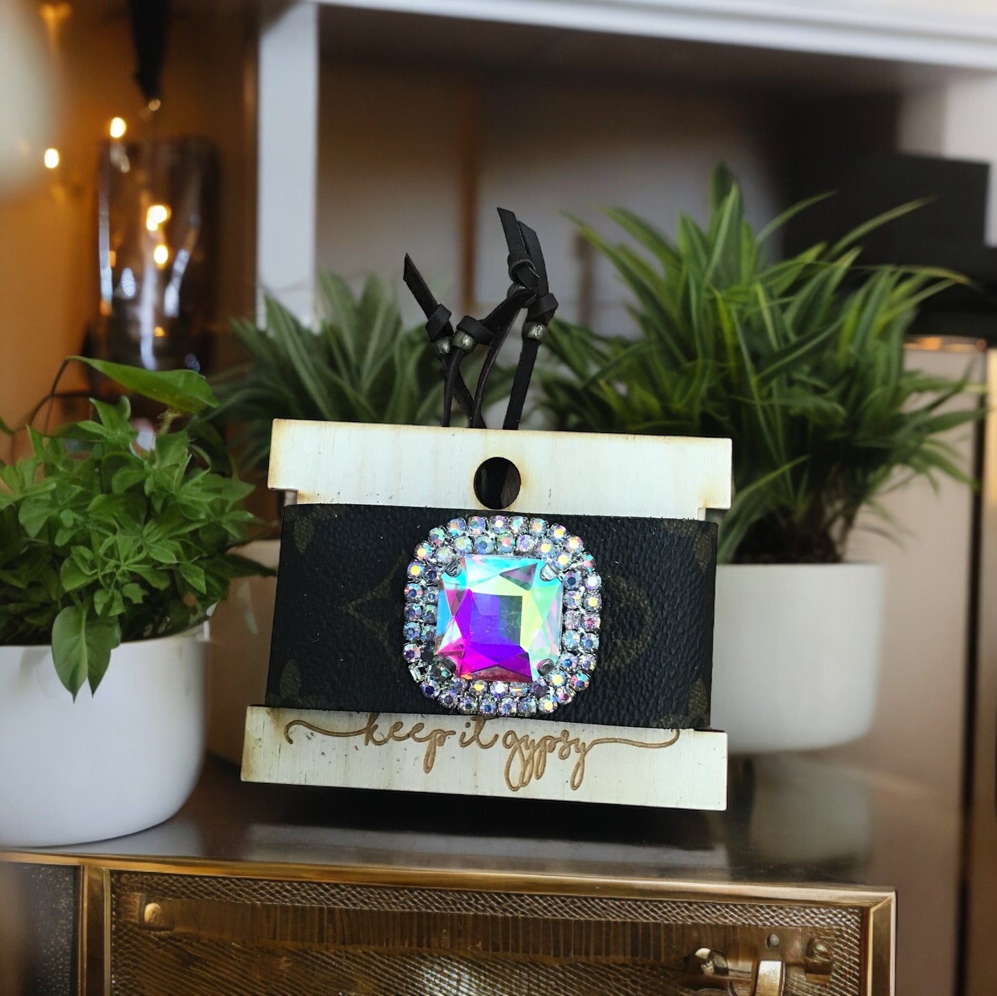 Keep It Gypsy Square Crystal Leather Cuff