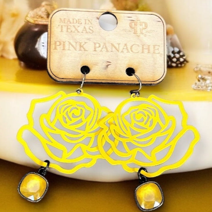 Yellow Rose Dangle Earrings