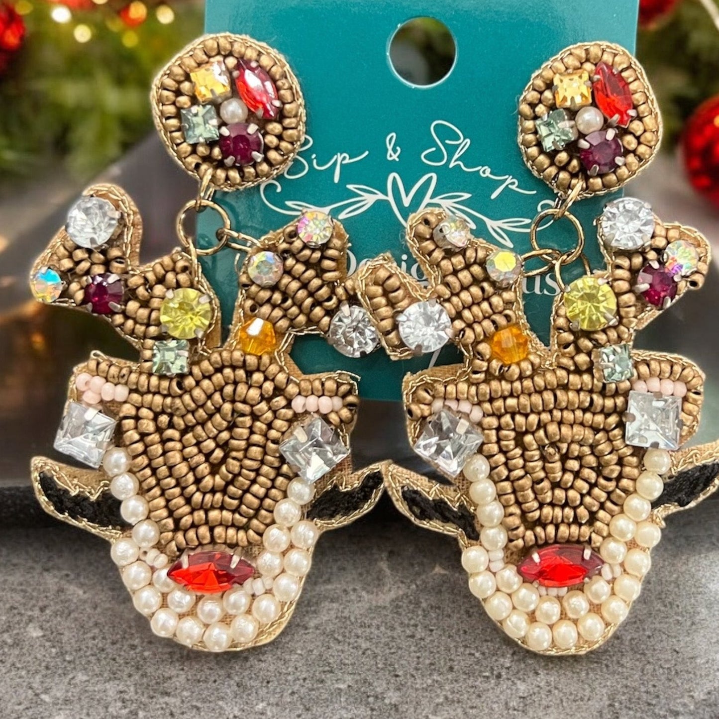 Beaded Reindeer Earrings