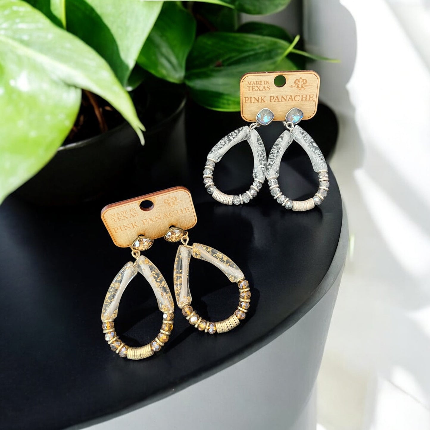 Bamboo Tube and Disc Bead Teardrop Earring