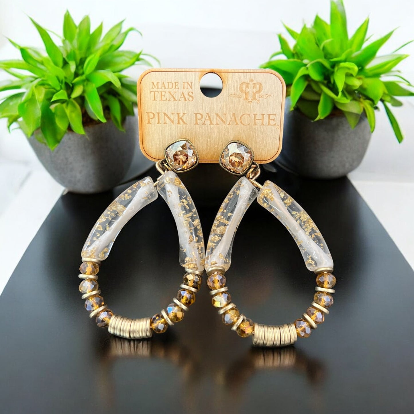 Bamboo Tube and Disc Bead Teardrop Earring