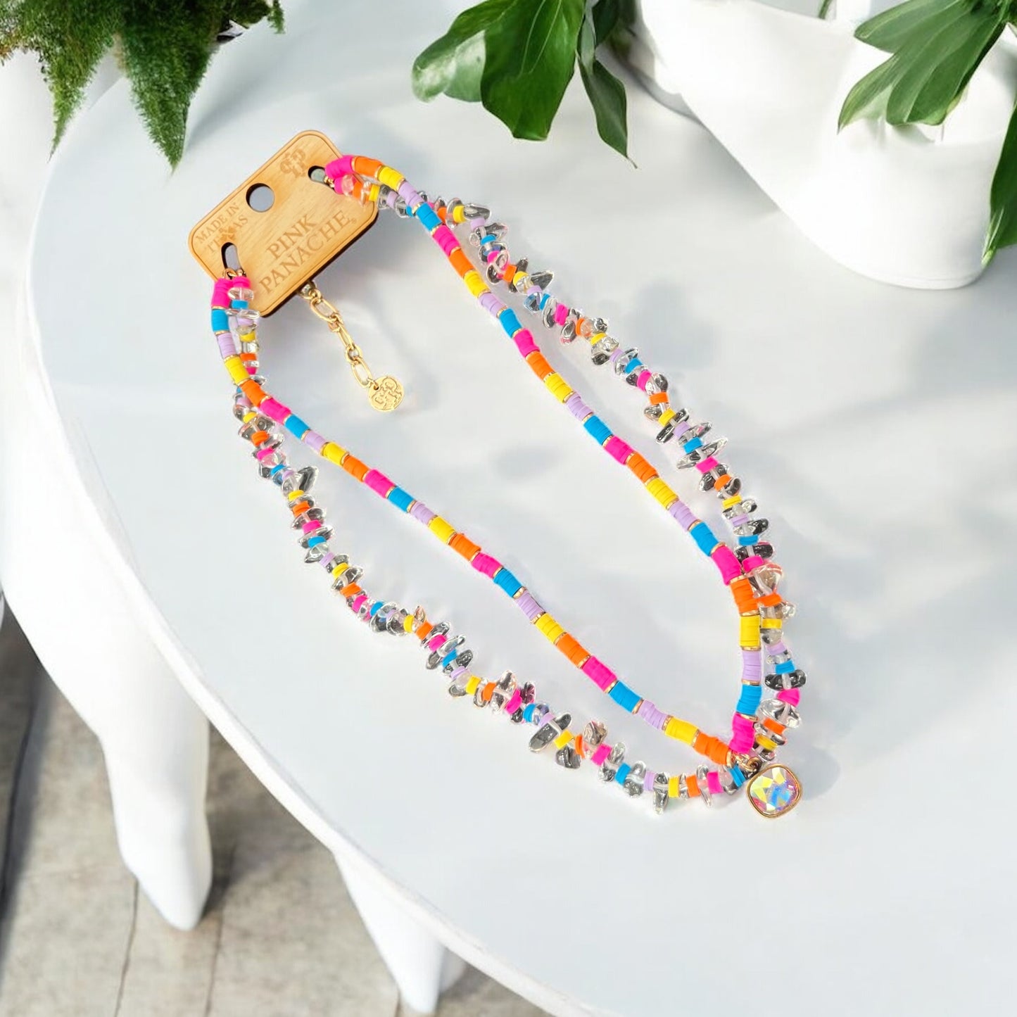 Beaded Multicolor Two Strand Necklace with Austrian Crystal