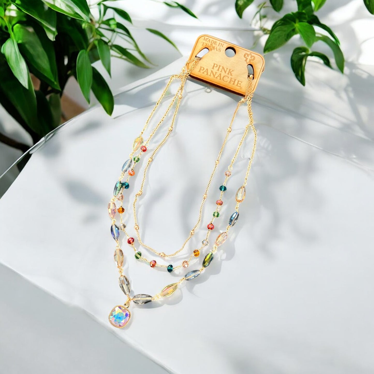 Mixed Multicolor Linked Beads and Chain Necklace