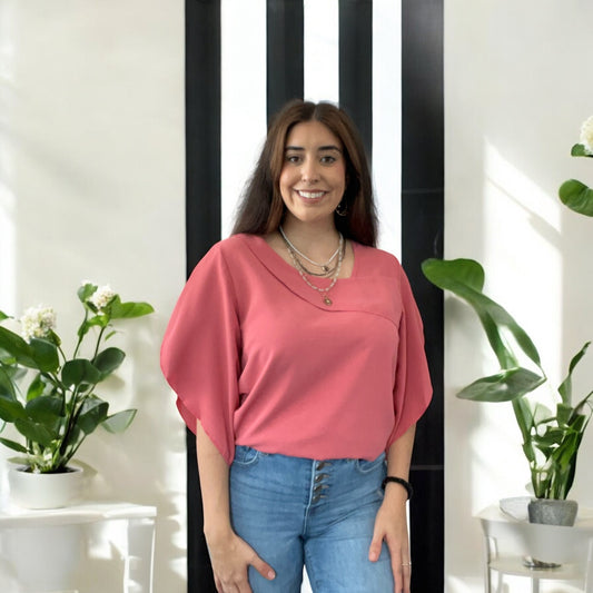 Chiffon Ruffled V-Neck Split Sleeve Top