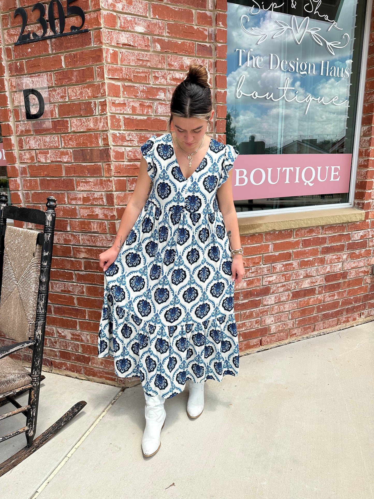 V Neck Floral Maxi Dress