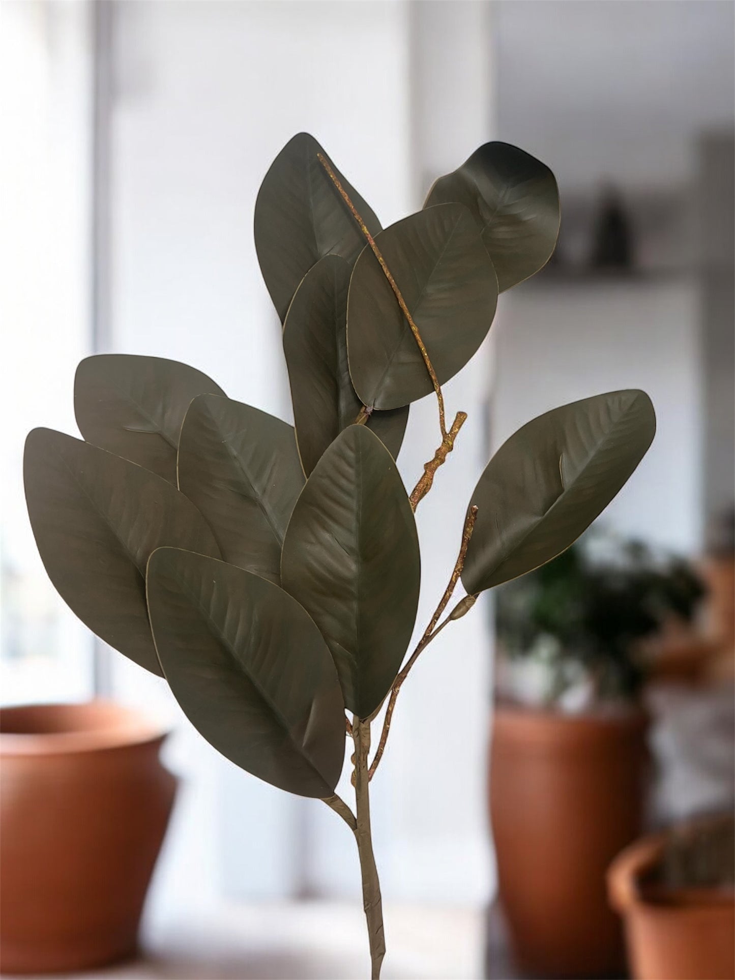 Plastic Magnolia Green Stem Home Decor Plant