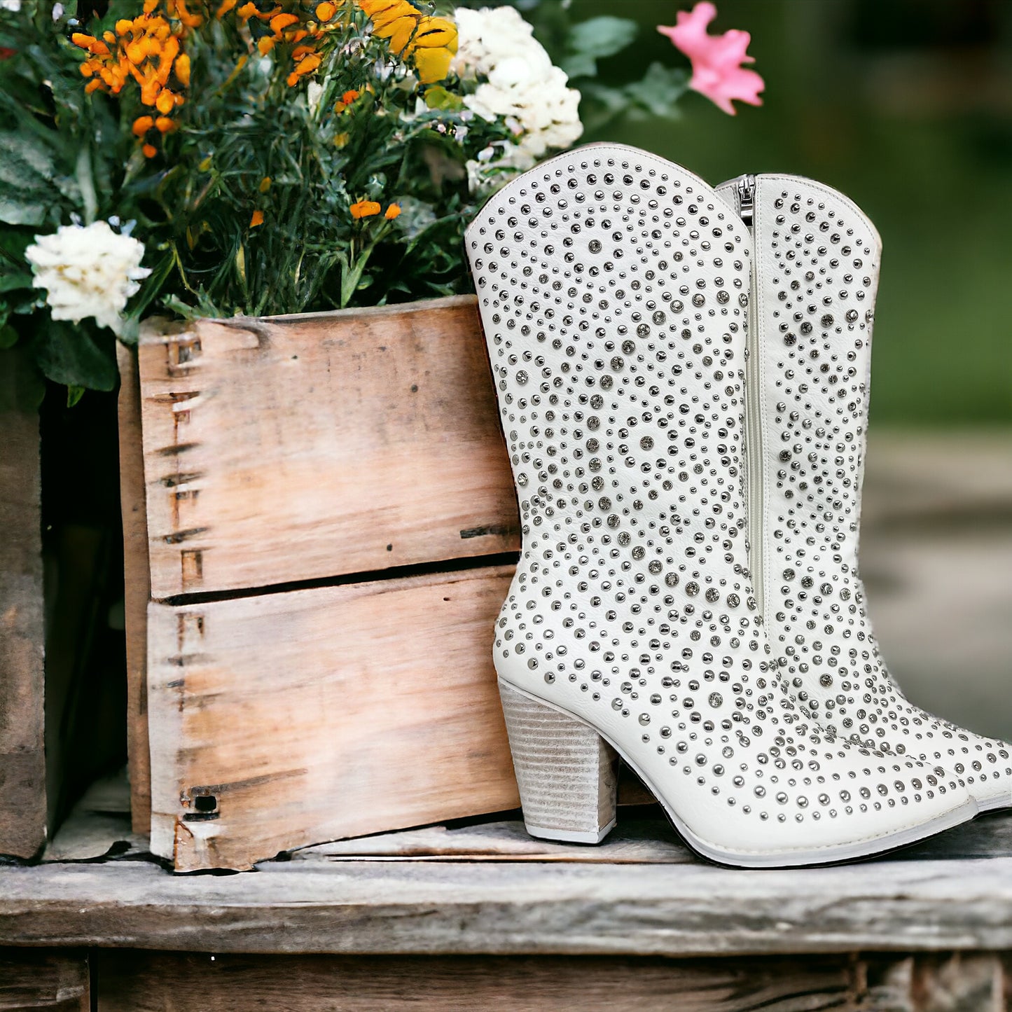 White Studded Boots