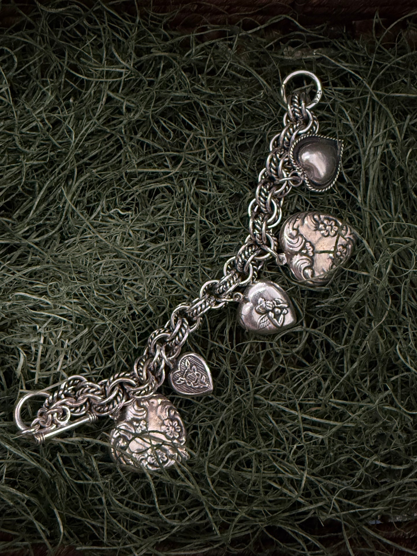 Vintage Sterling Silver Heart Chain Bracelet