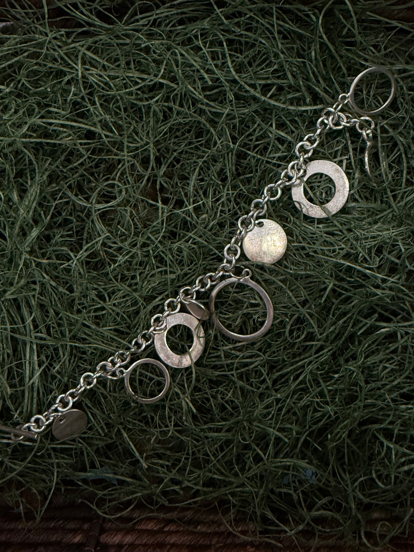Vintage Sterling Silver Circle Charms Link Bracelet