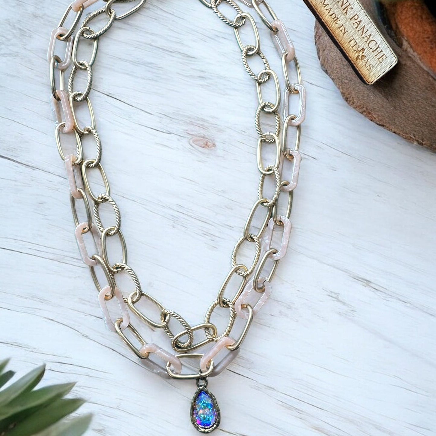 Gold & Pink Chain Necklace