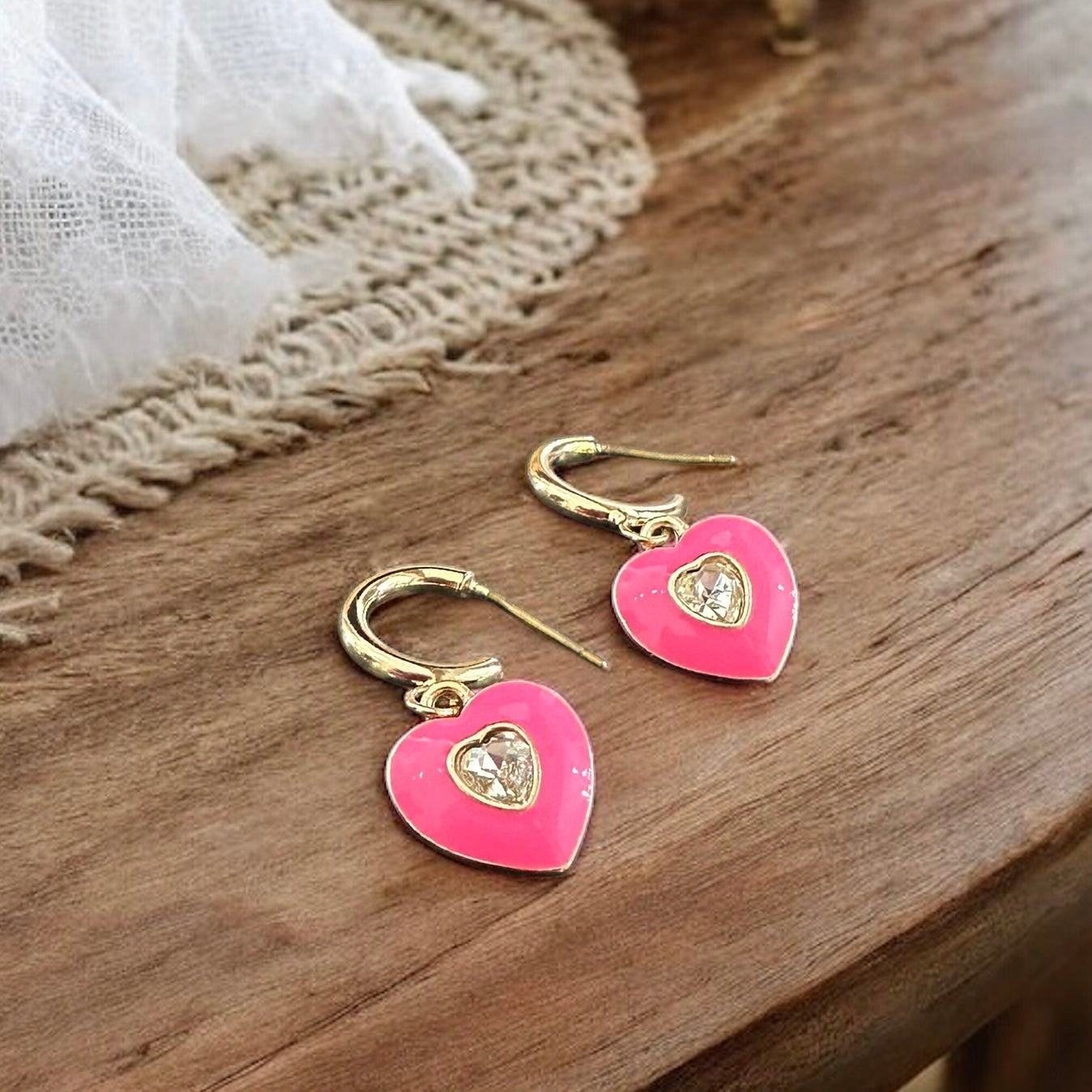 Pink Mini Heart Hoops