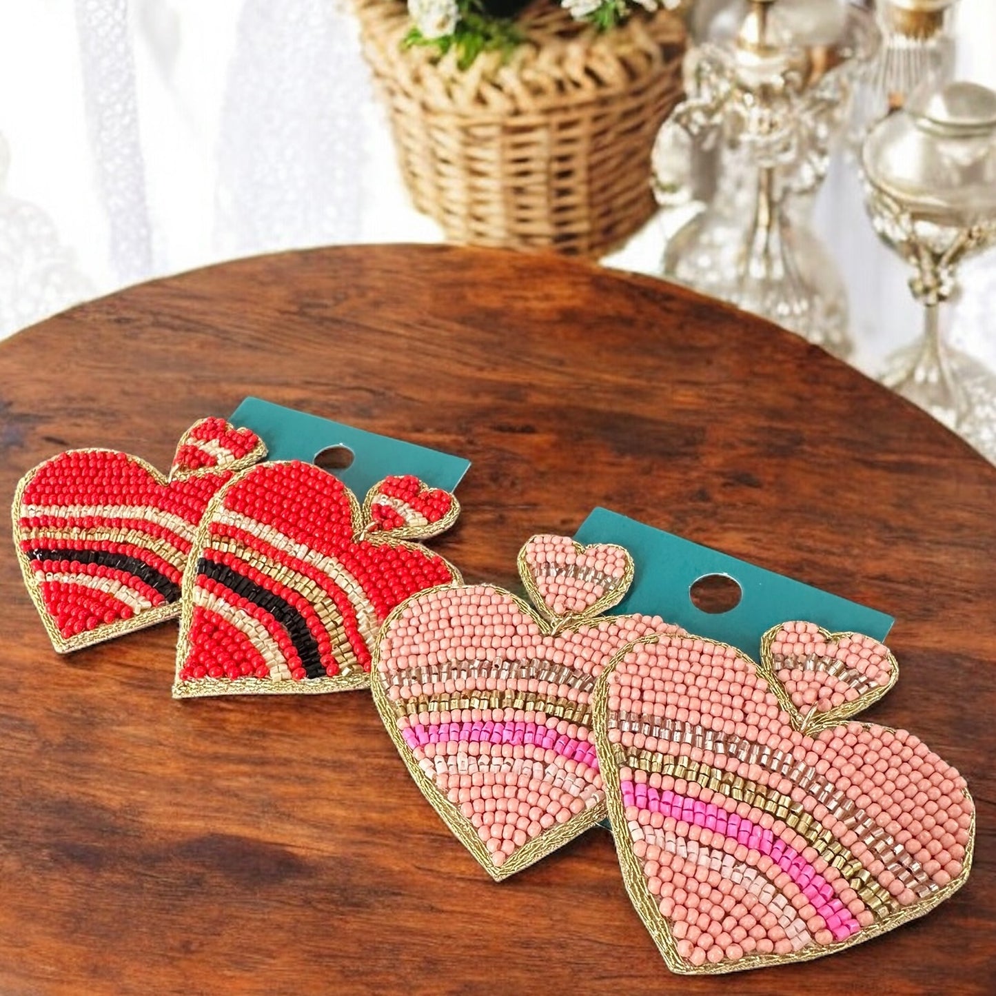 Large Beaded Heart Earrings
