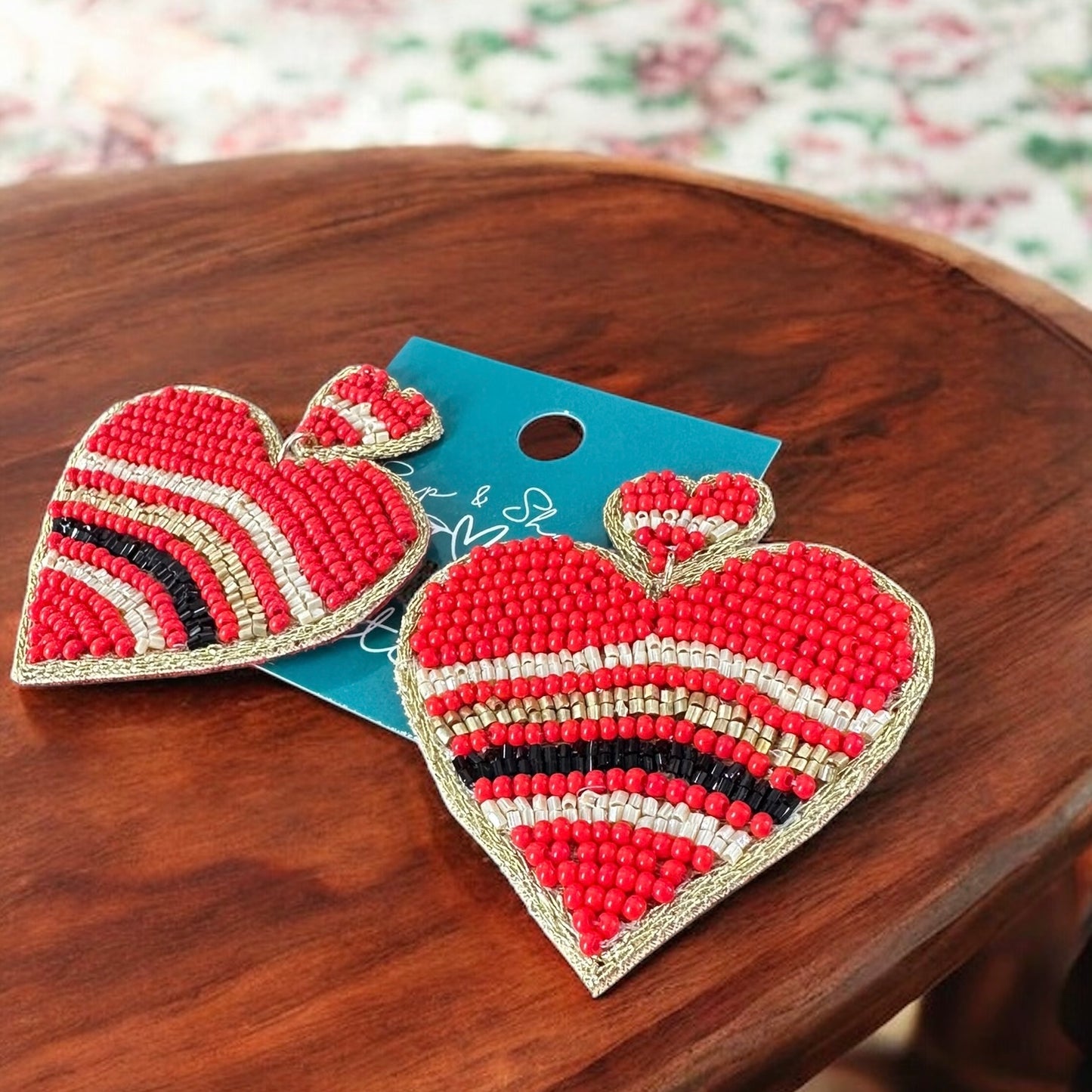 Large Beaded Heart Earrings